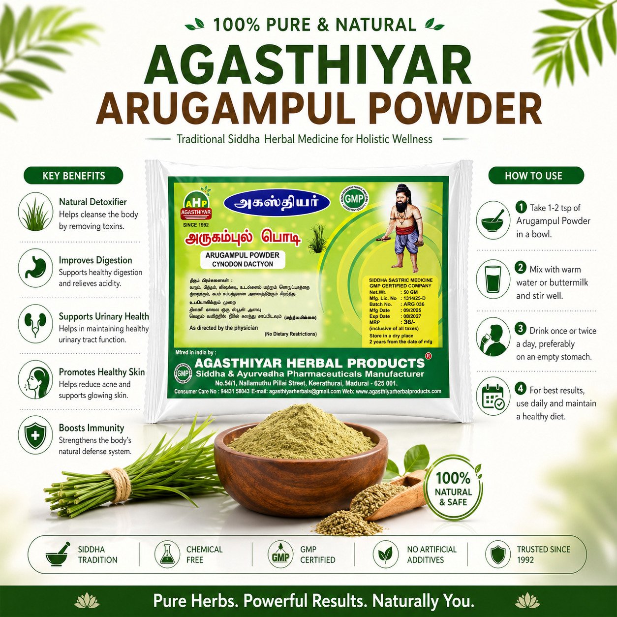 Arugampul Powder – Bermuda Grass Powder – 50gm | Daisy Organic Store - Image 2