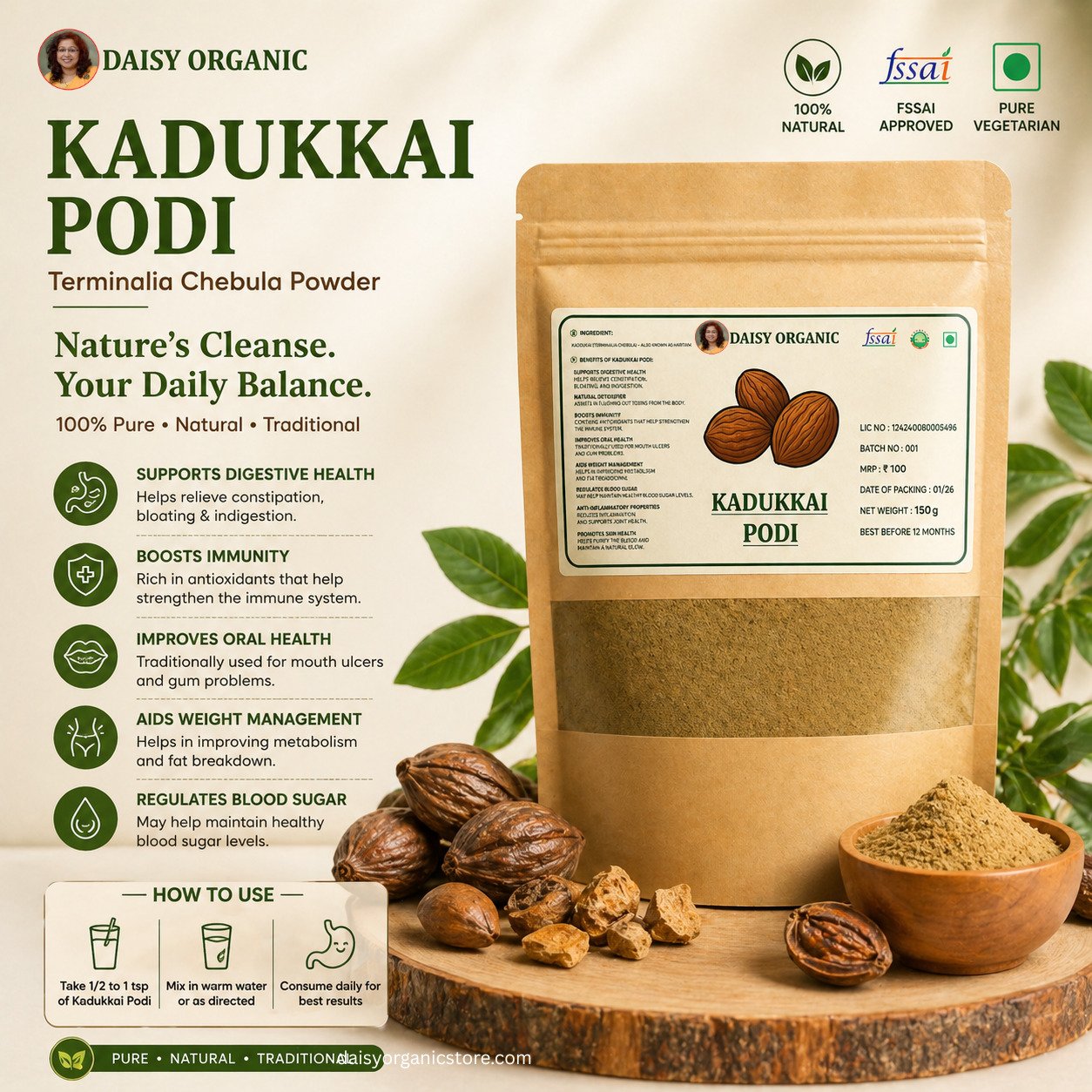 Kadukai Powder – Herbal Fruit Powder – 150gm | Daisy Organic Store - Image 3