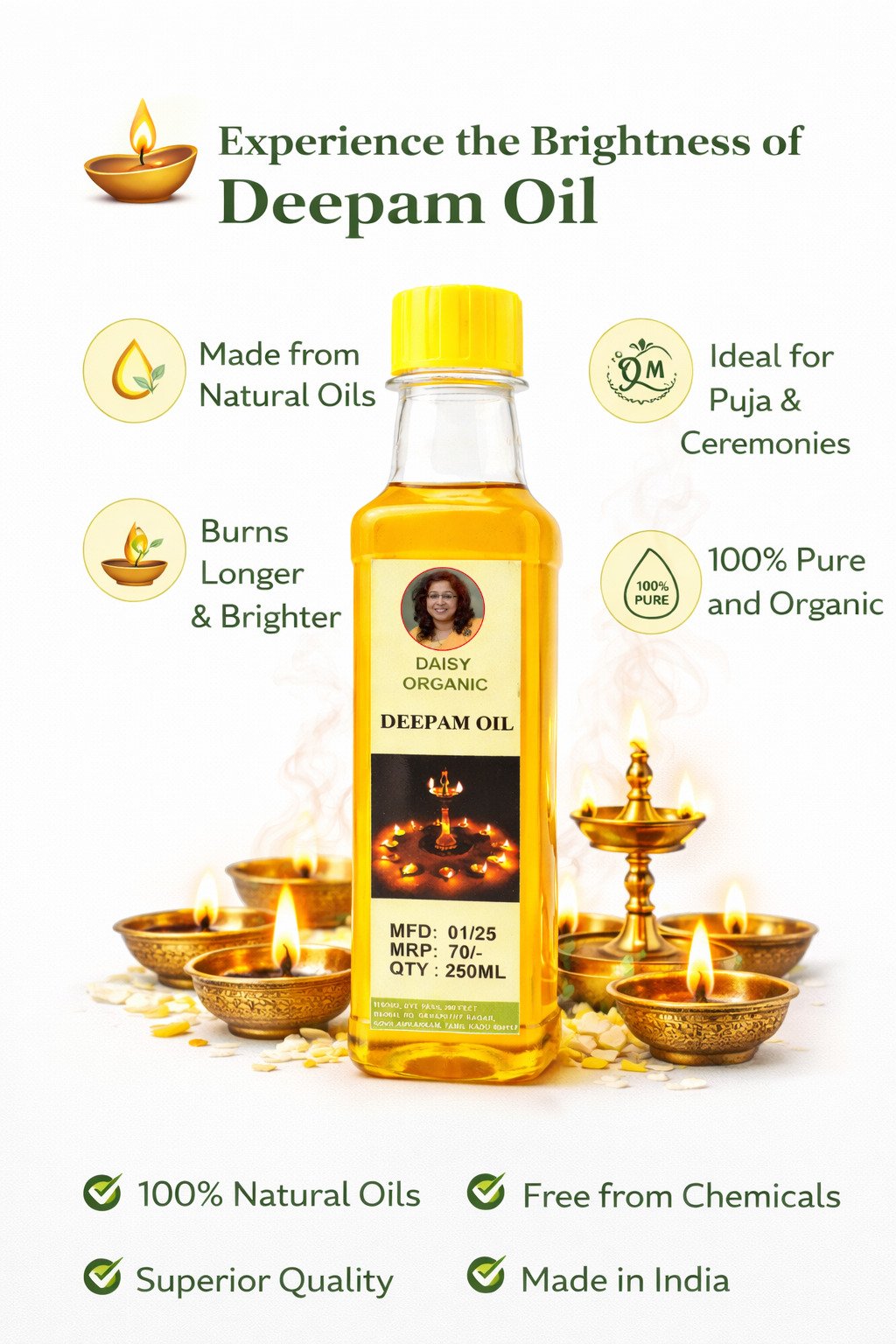 Deepam Oil – Traditional Lamp Oil – 250ml | Daisy Organic Store - Image 3