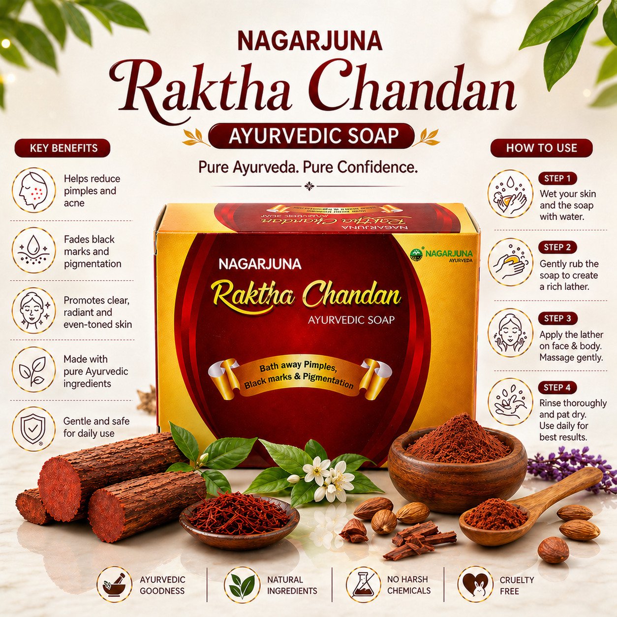 Rakta Chandan Soap (Nagarjuna) – Skin Cooling & Purifying Care – 75gm | Daisy Organic Store - Image 2