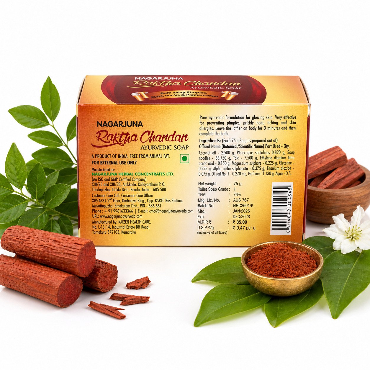 Rakta Chandan Soap (Nagarjuna) – Skin Cooling & Purifying Care – 75gm | Daisy Organic Store - Image 3